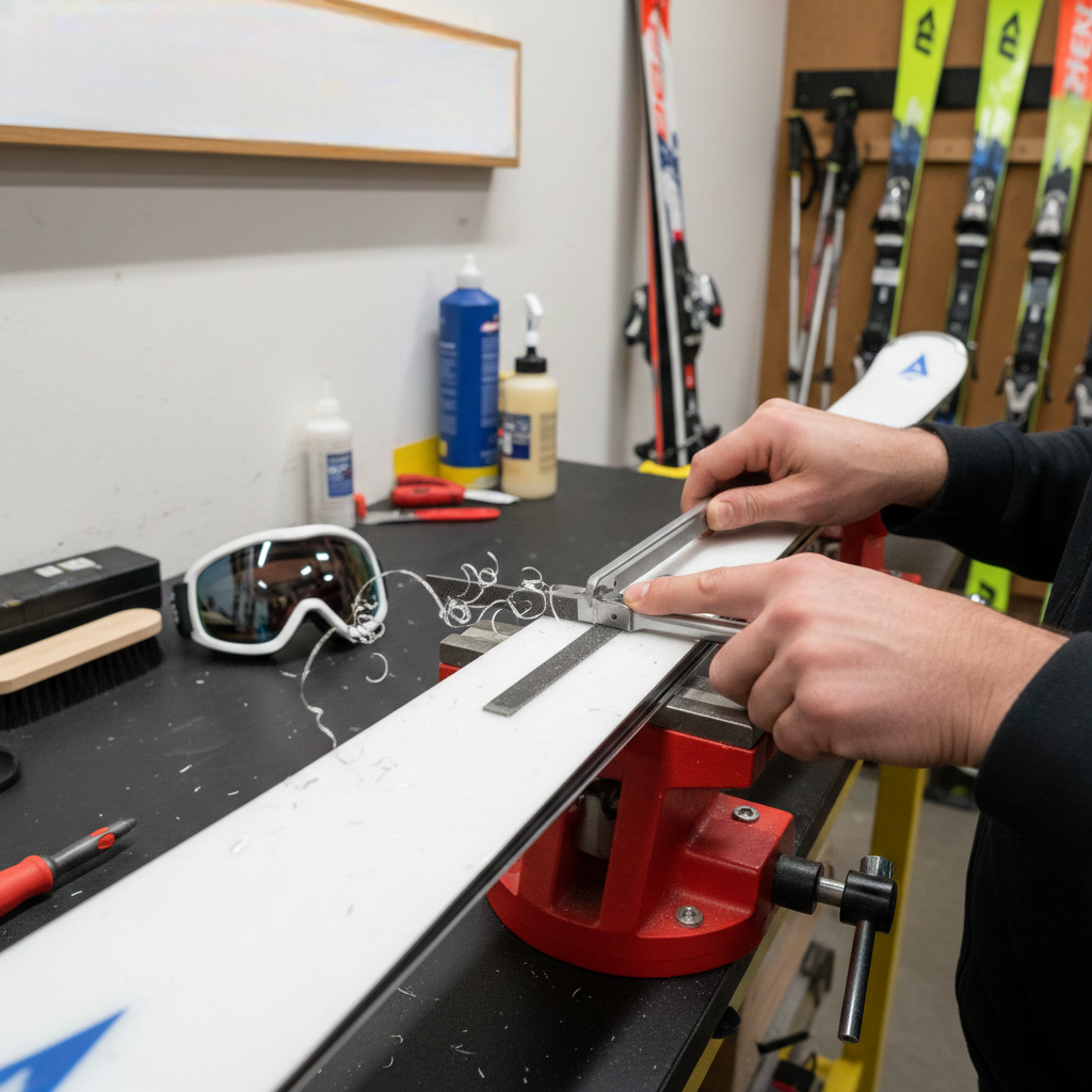 Atelier de ski pour affuter les carres des skis