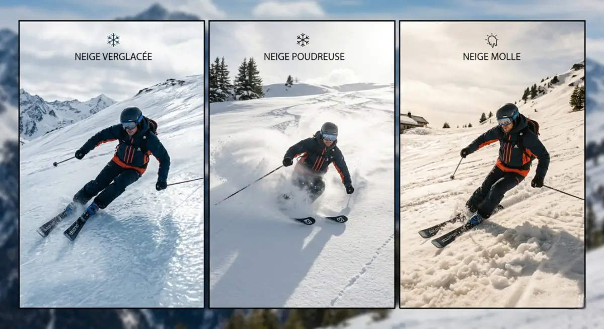 différentes types de neiges expliquées : verglacée, molle et poudreuse